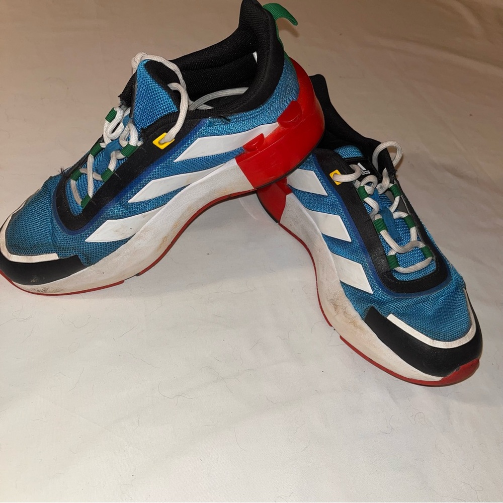 Adidas Boys sz 5 LEGO Blue and Red Sneakers